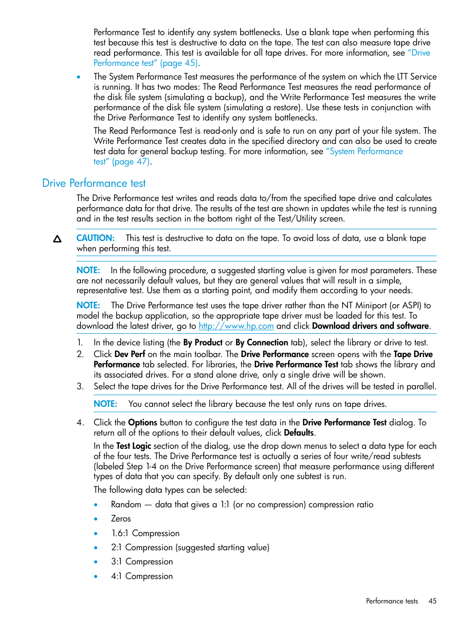 Drive performance test | HP StoreEver TapeAssure Software User Manual | Page 45 / 115