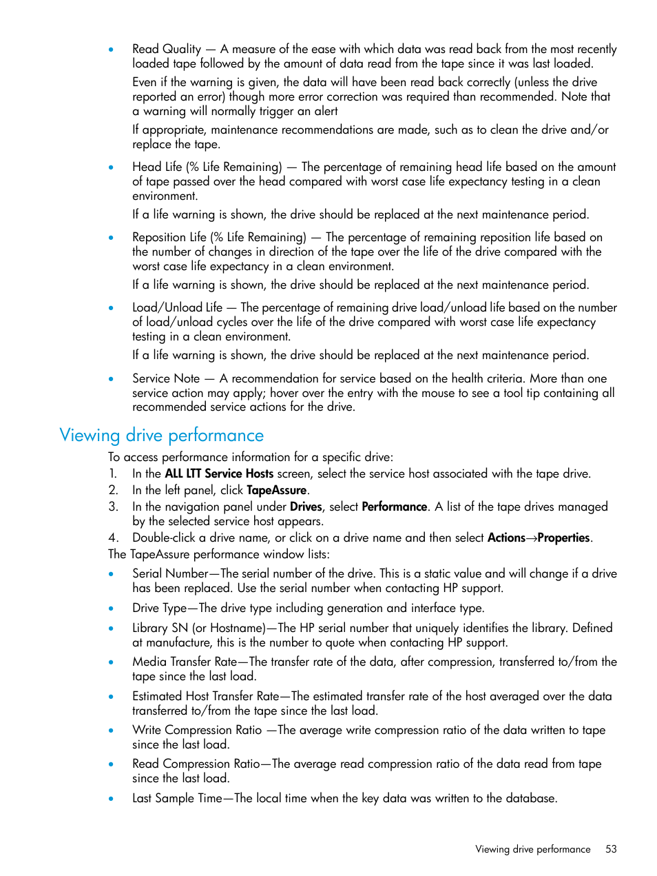 Viewing drive performance | HP StoreEver TapeAssure Software User Manual | Page 53 / 115