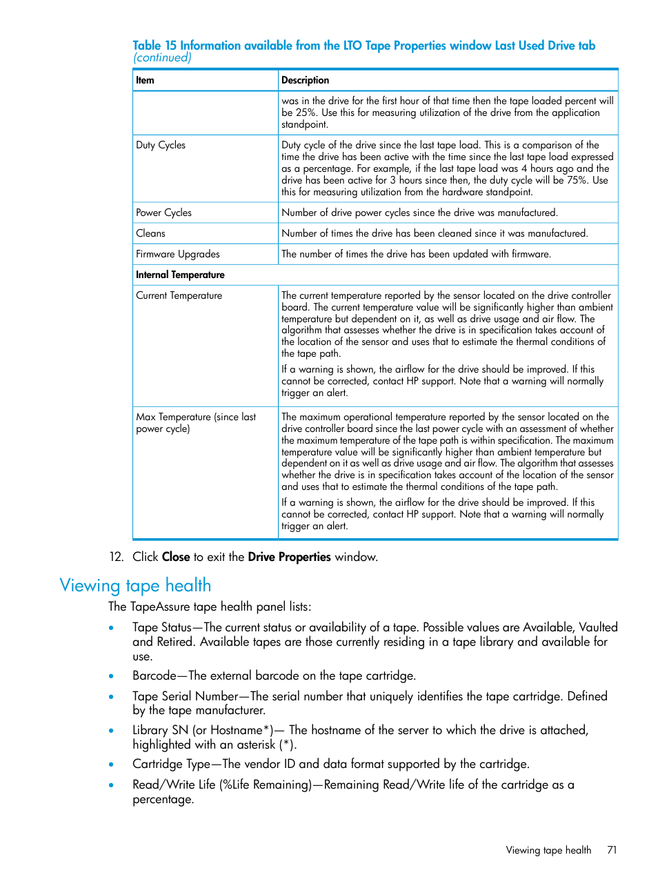 Viewing tape health | HP StoreEver TapeAssure Software User Manual | Page 71 / 115