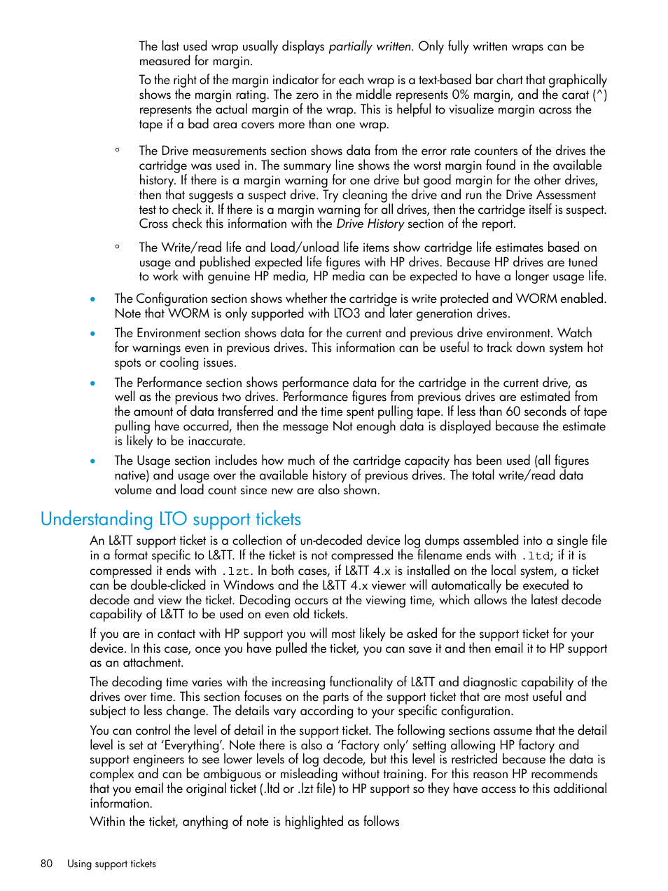 Understanding lto support tickets | HP StoreEver TapeAssure Software User Manual | Page 80 / 115