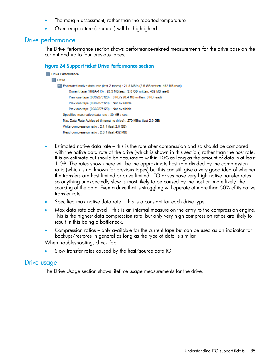 Drive performance, Drive usage | HP StoreEver TapeAssure Software User Manual | Page 85 / 115