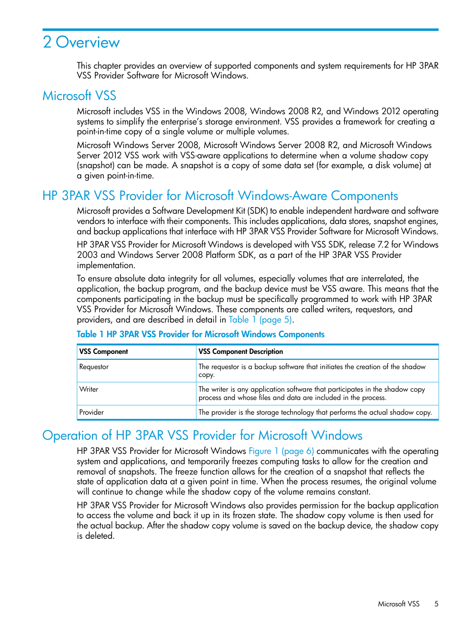 2 overview, Microsoft vss | HP 3PAR VSS Provider Software User Manual | Page 5 / 33