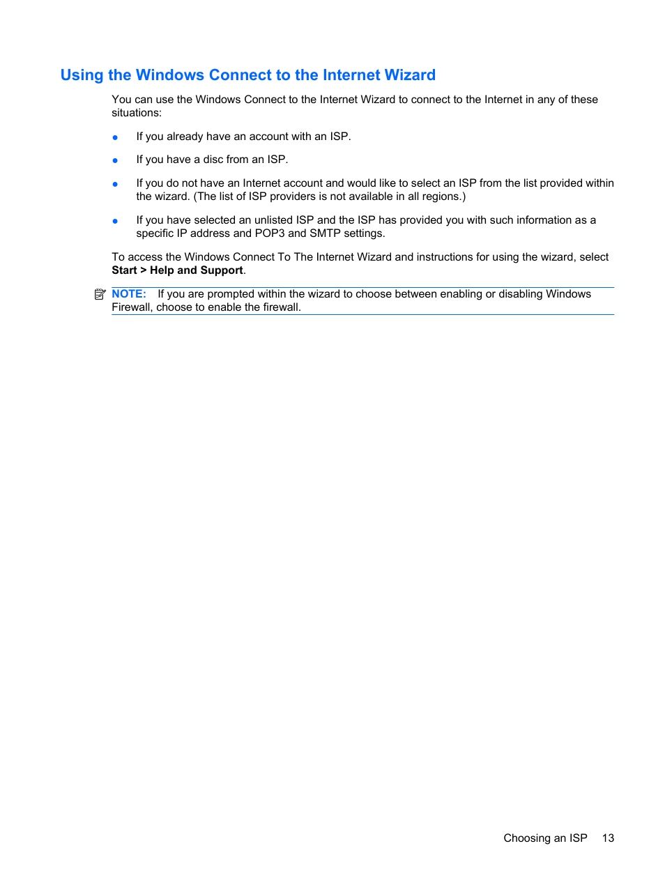 Using the windows connect to the internet wizard | HP TouchSmart tm2-1010ee Notebook PC User Manual | Page 23 / 129