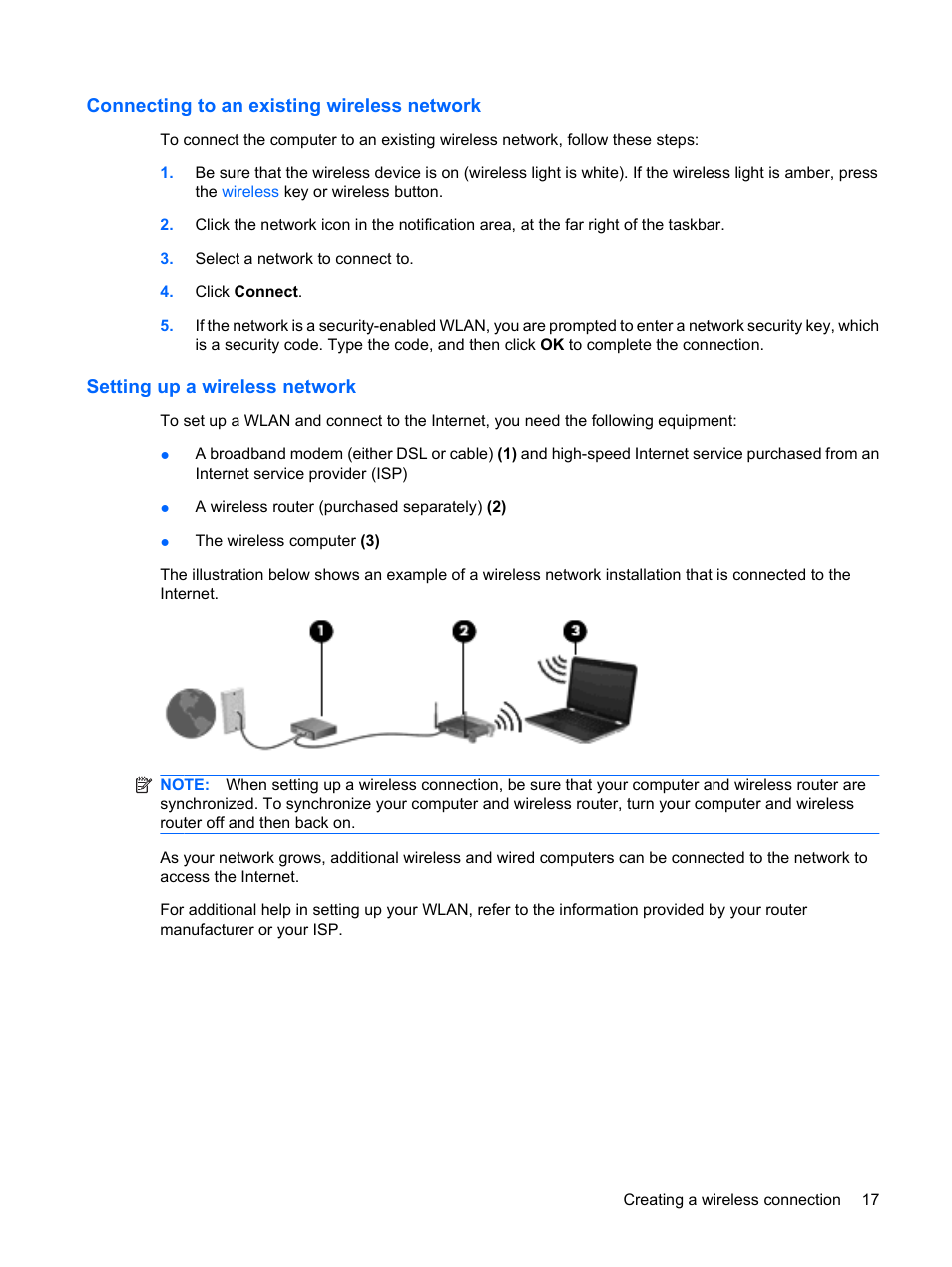 Connecting to an existing wireless network, Setting up a wireless network | HP TouchSmart tm2-1010ee Notebook PC User Manual | Page 27 / 129