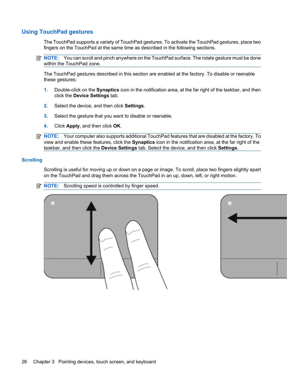 Using touchpad gestures, Scrolling | HP TouchSmart tm2-1010ee Notebook PC User Manual | Page 36 / 129