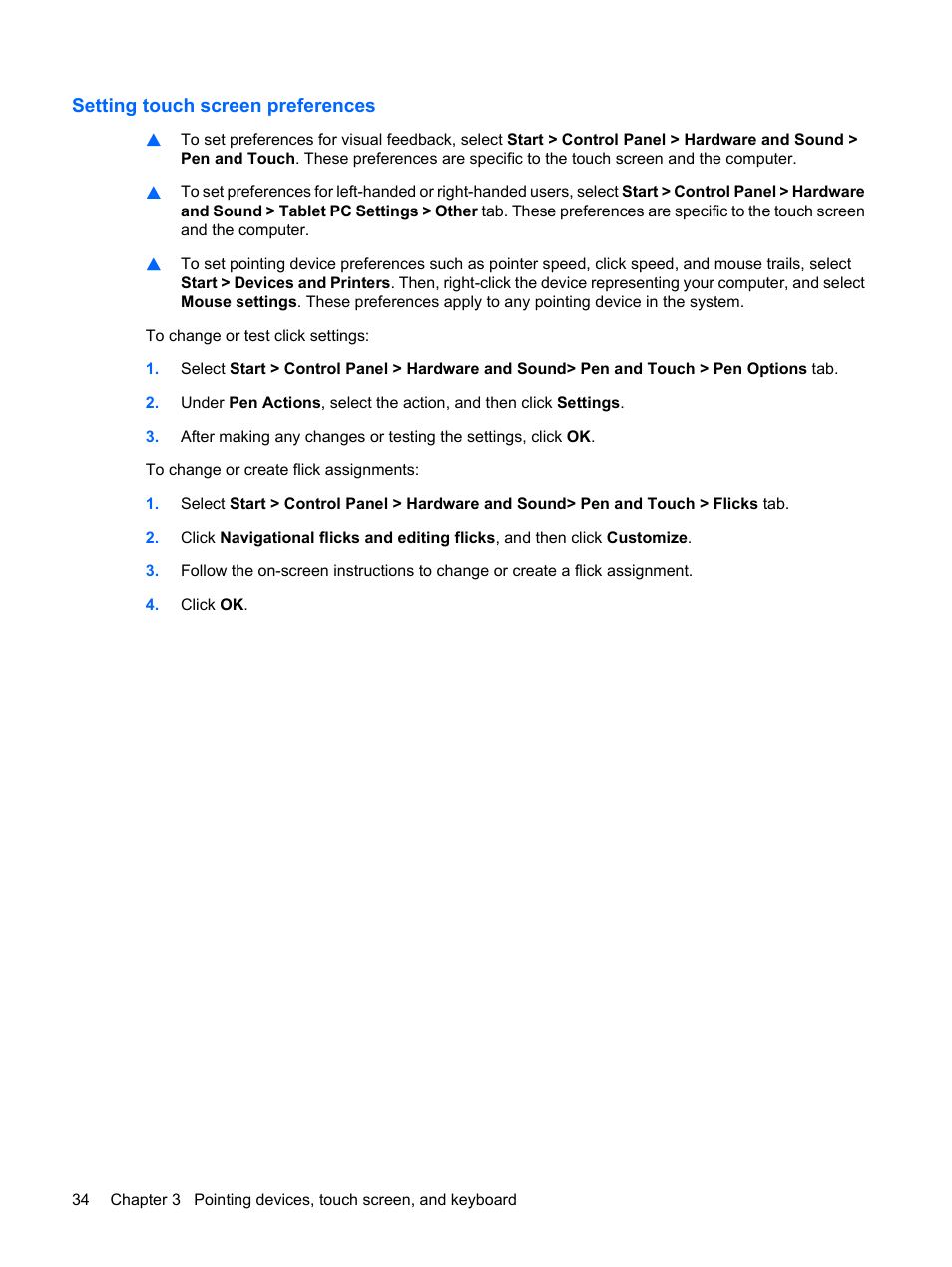 Setting touch screen preferences | HP TouchSmart tm2-1010ee Notebook PC User Manual | Page 44 / 129