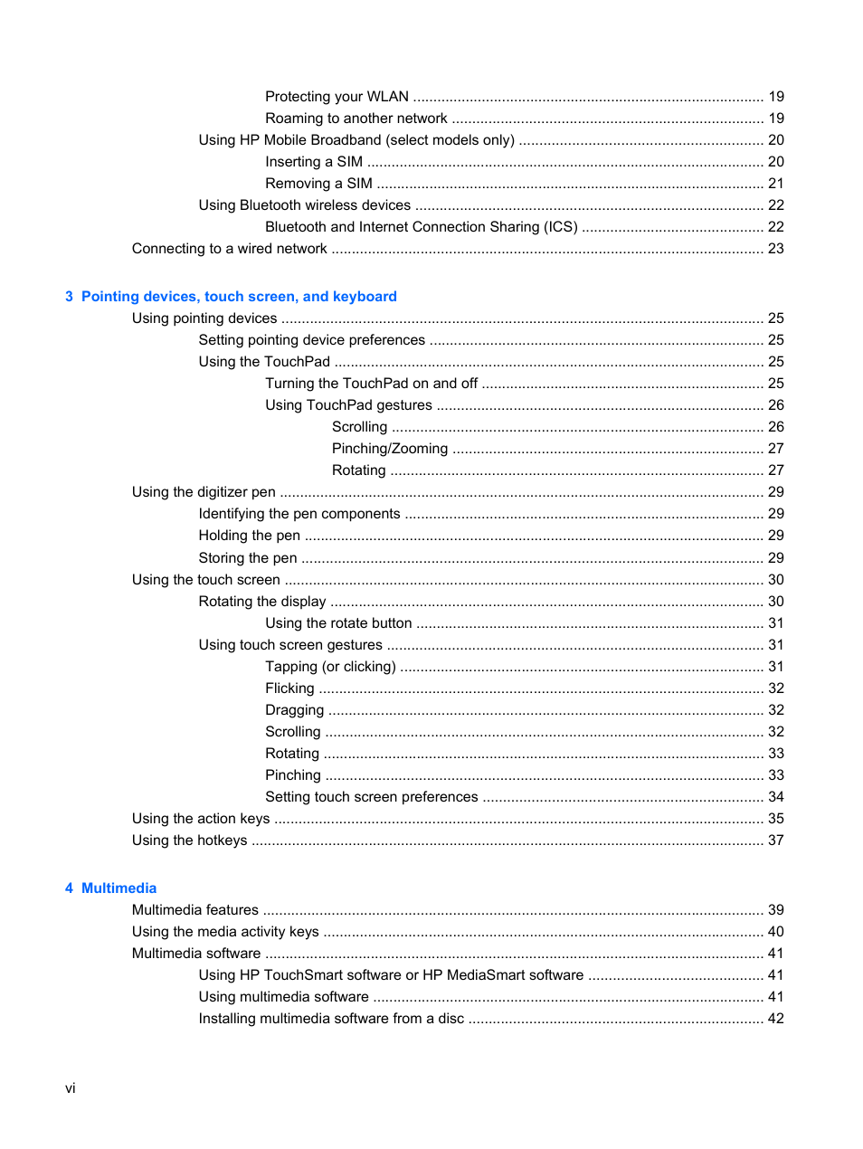 HP TouchSmart tm2-1010ee Notebook PC User Manual | Page 6 / 129