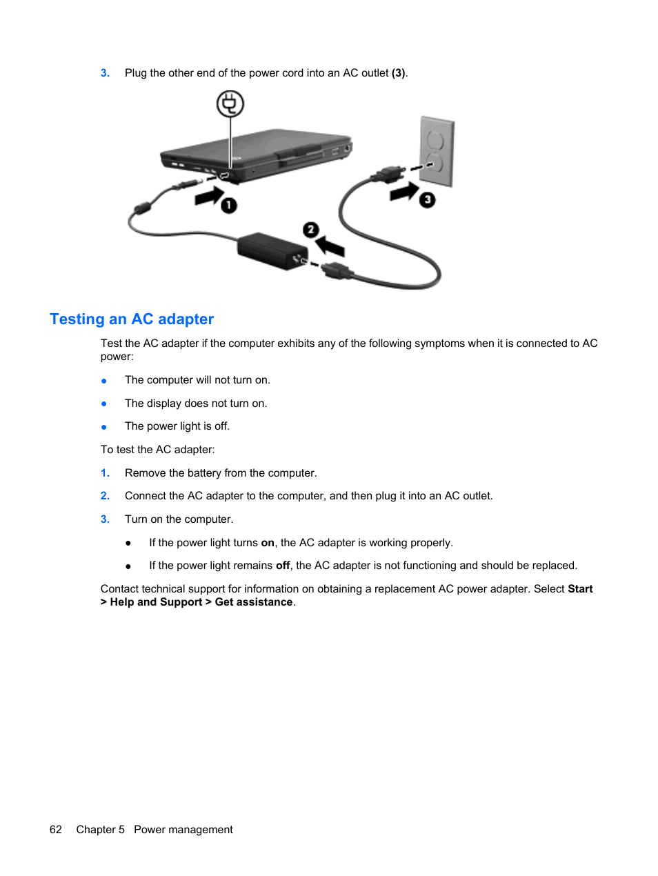 Testing an ac adapter | HP TouchSmart tm2-1010ee Notebook PC User Manual | Page 72 / 129
