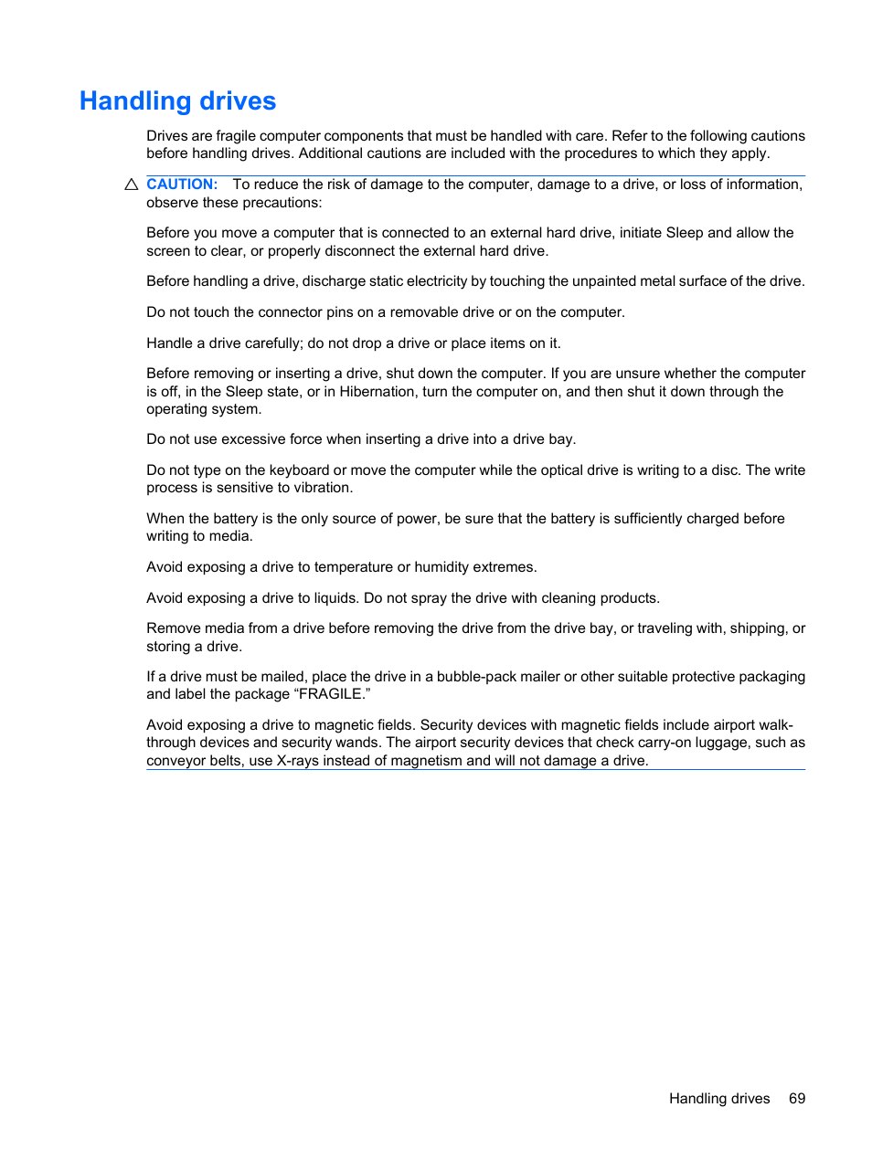Handling drives | HP TouchSmart tm2-1010ee Notebook PC User Manual | Page 79 / 129
