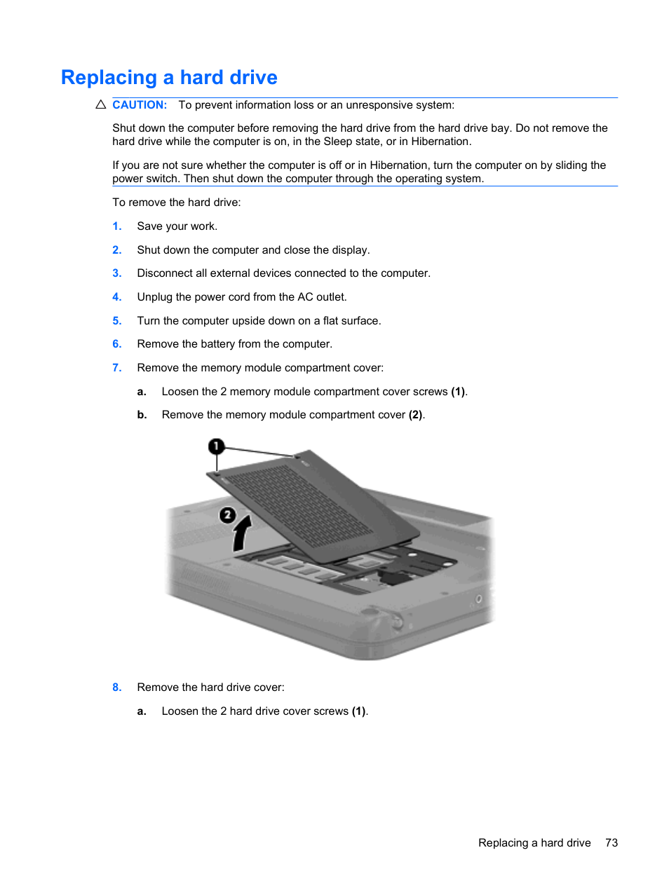 Replacing a hard drive | HP TouchSmart tm2-1010ee Notebook PC User Manual | Page 83 / 129