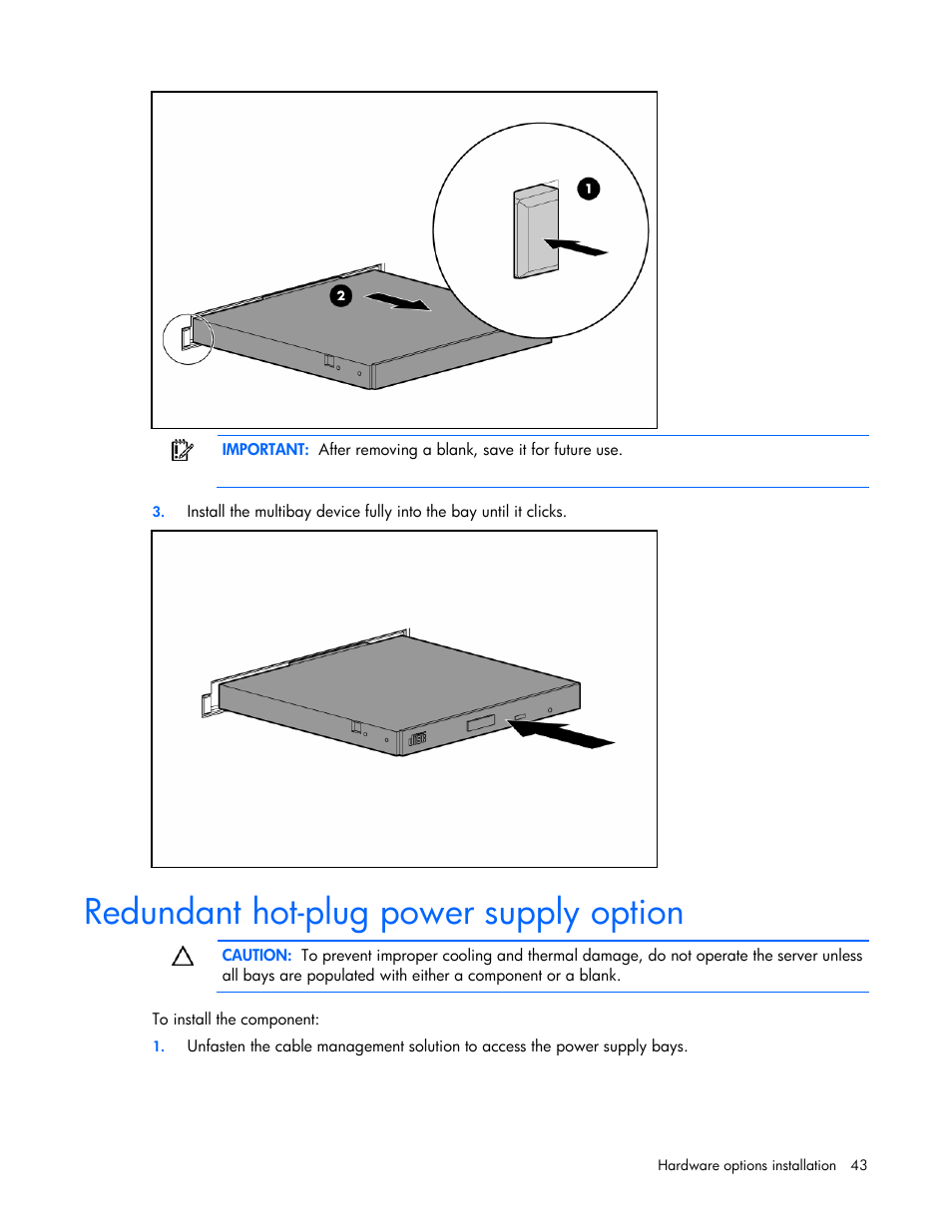 Redundant hot-plug power supply option | HP ProLiant DL365 G5 Server User Manual | Page 43 / 118