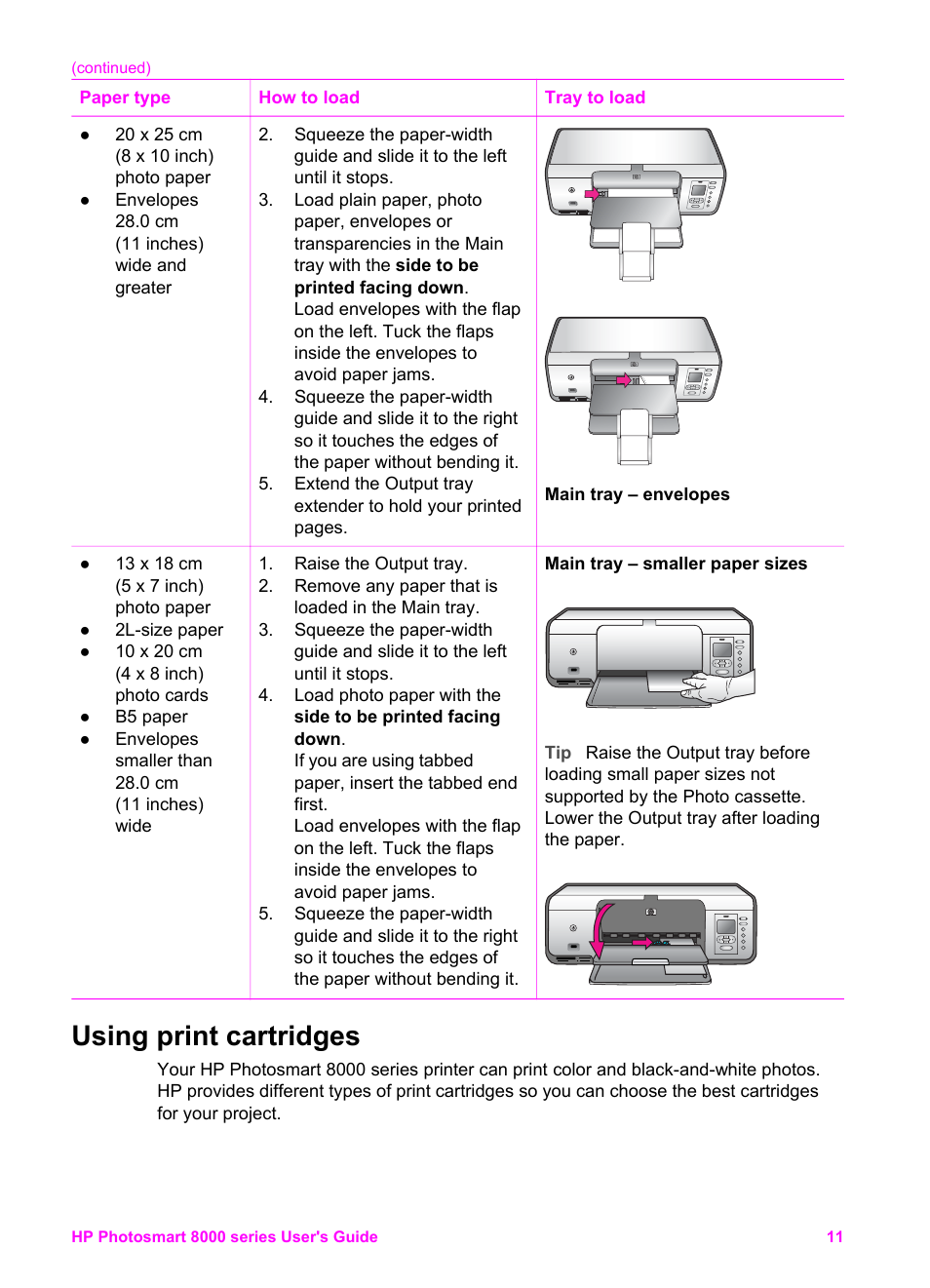 Using print cartridges | HP Photosmart 8050xi Printer User Manual | Page 14 / 67