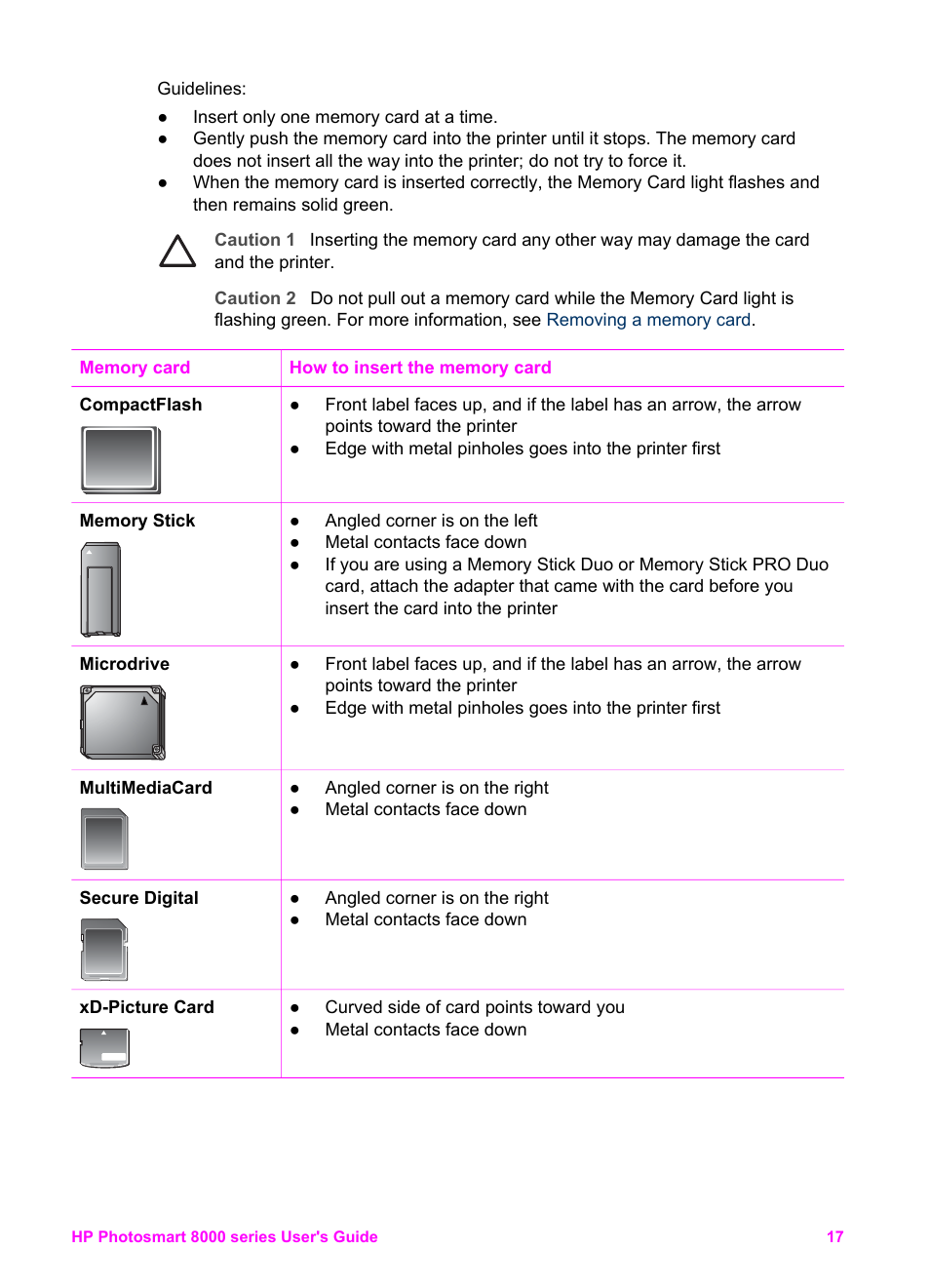 Supported file formats | HP Photosmart 8050xi Printer User Manual | Page 20 / 67