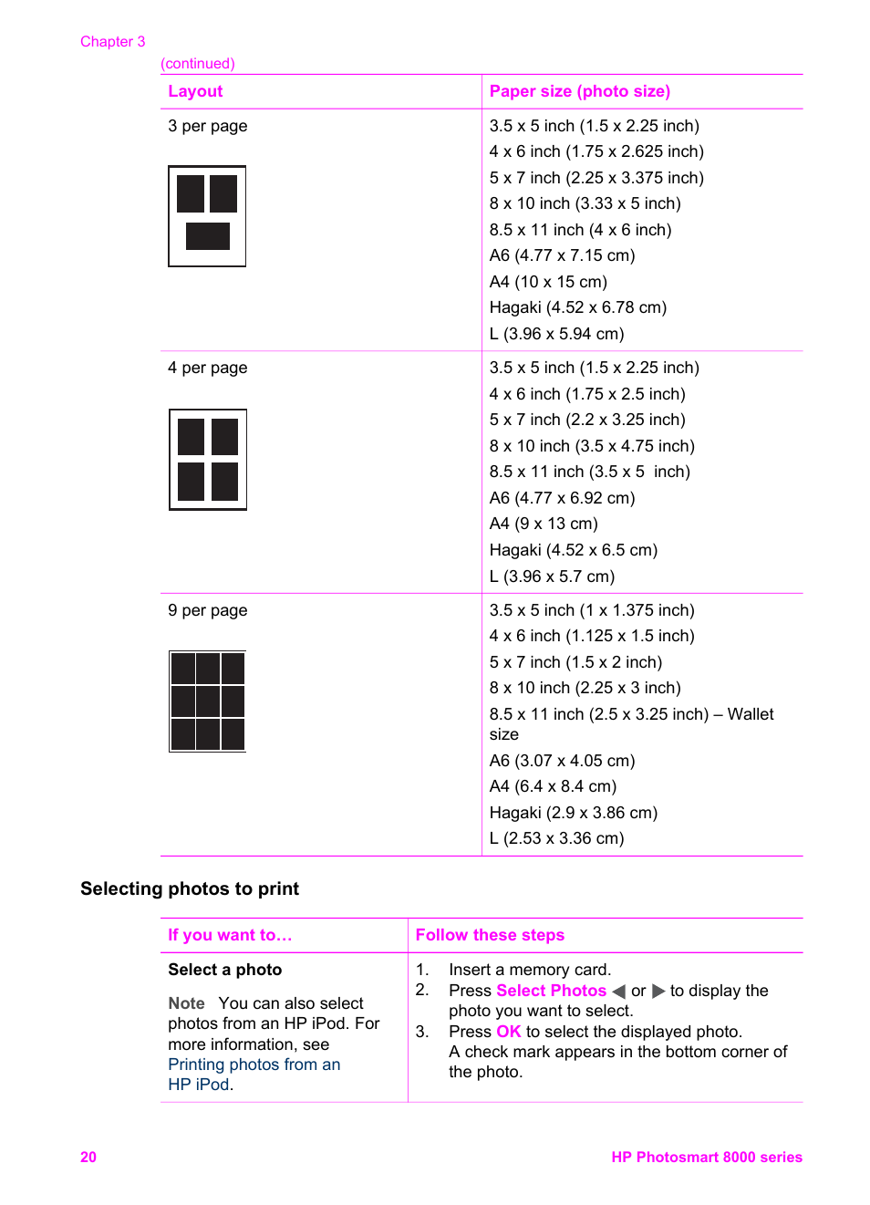Selecting photos to print | HP Photosmart 8050xi Printer User Manual | Page 23 / 67