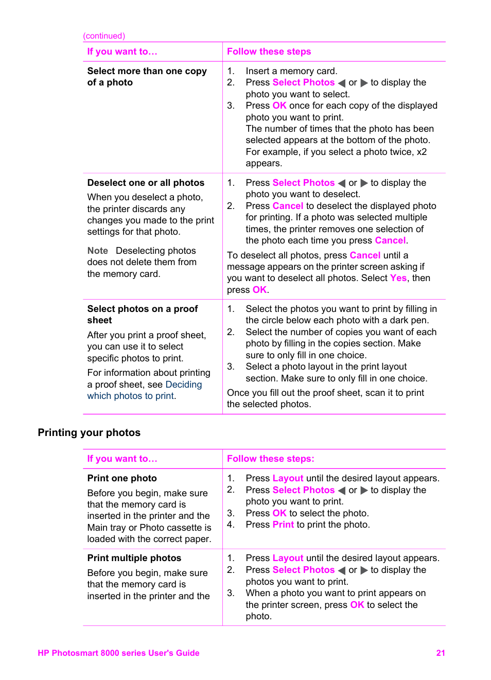Printing your photos | HP Photosmart 8050xi Printer User Manual | Page 24 / 67
