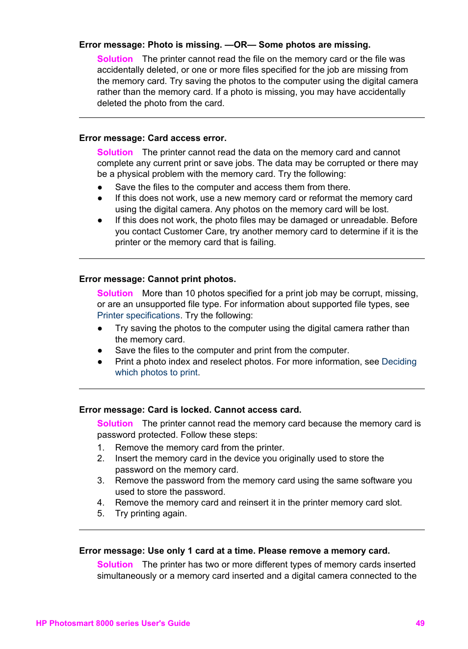 HP Photosmart 8050xi Printer User Manual | Page 52 / 67