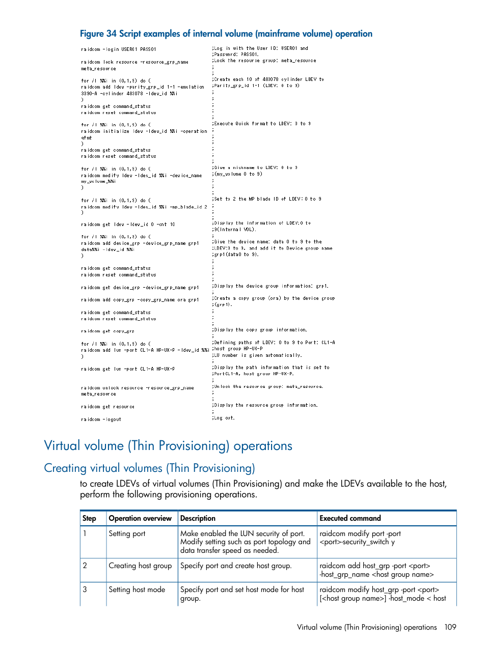 Virtual volume (thin provisioning) operations, Creating virtual volumes (thin provisioning) | HP XP RAID Manager Software User Manual | Page 109 / 274