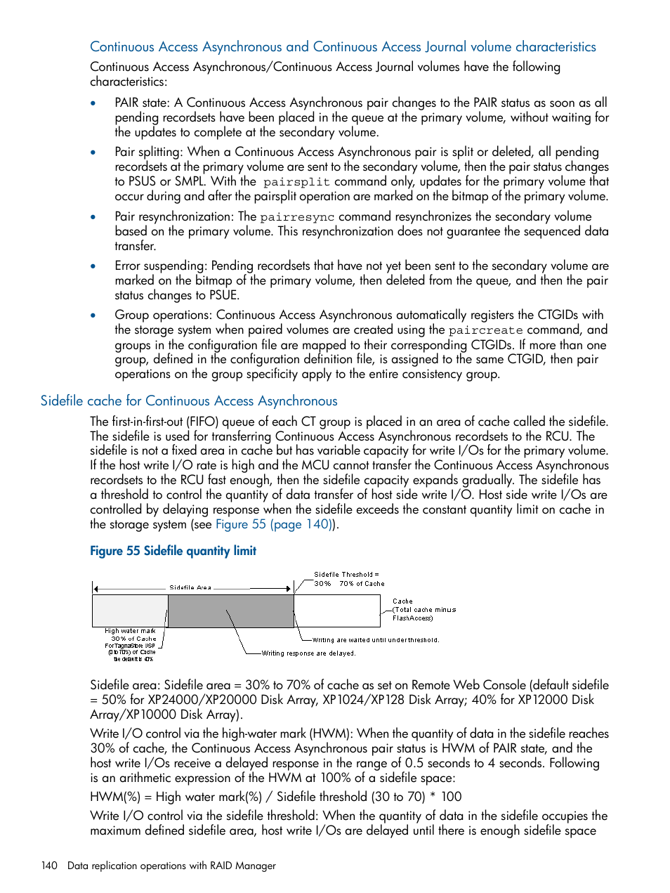 Sidefile cache for continuous access asynchronous | HP XP RAID Manager Software User Manual | Page 140 / 274