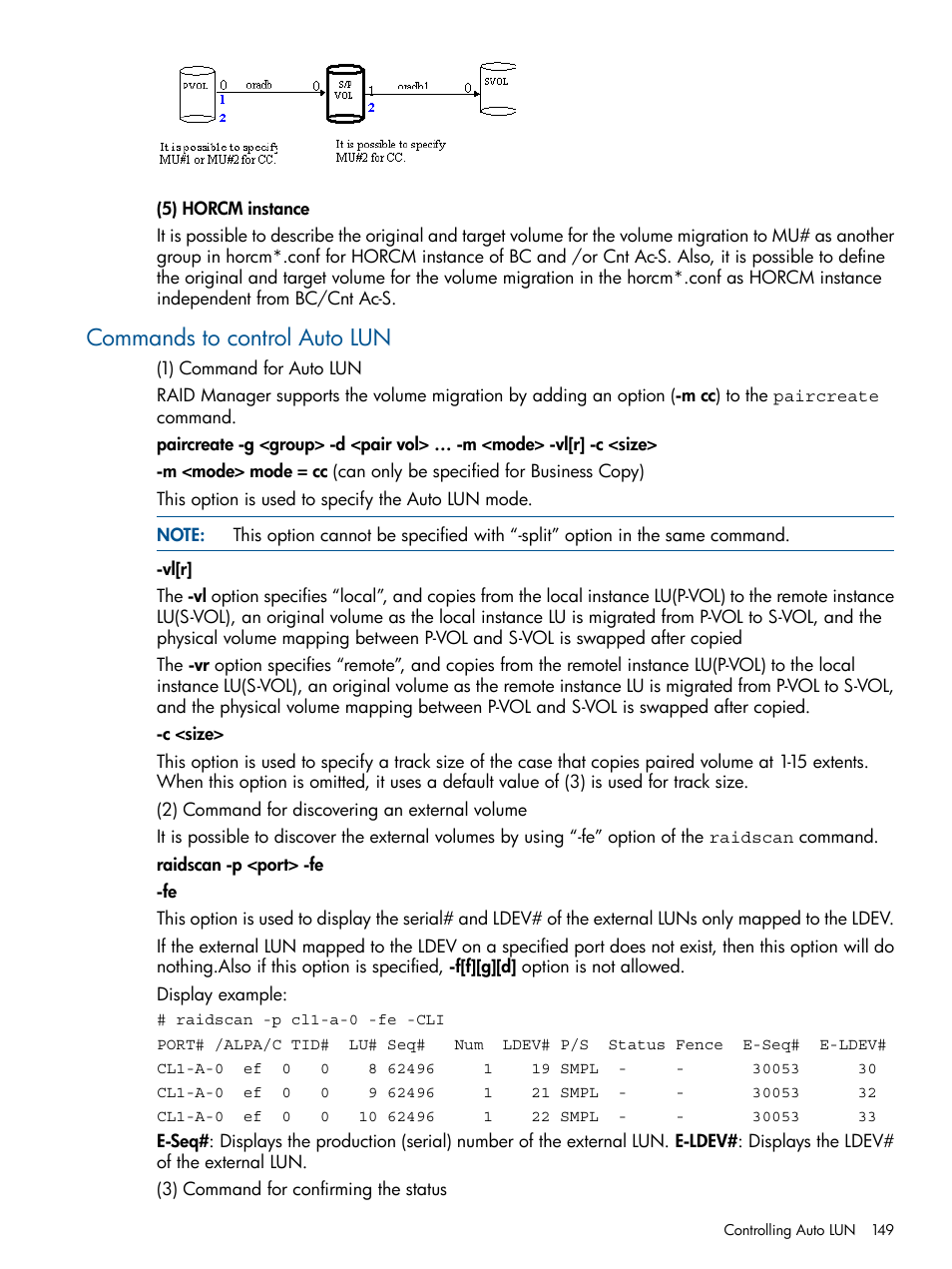 Commands to control auto lun | HP XP RAID Manager Software User Manual | Page 149 / 274