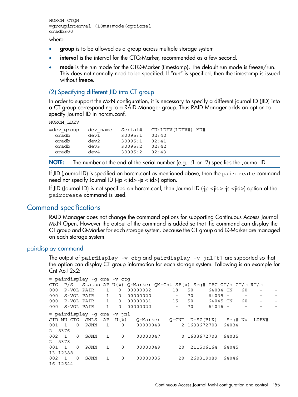 Command specifications, Pairdisplay command | HP XP RAID Manager Software User Manual | Page 155 / 274