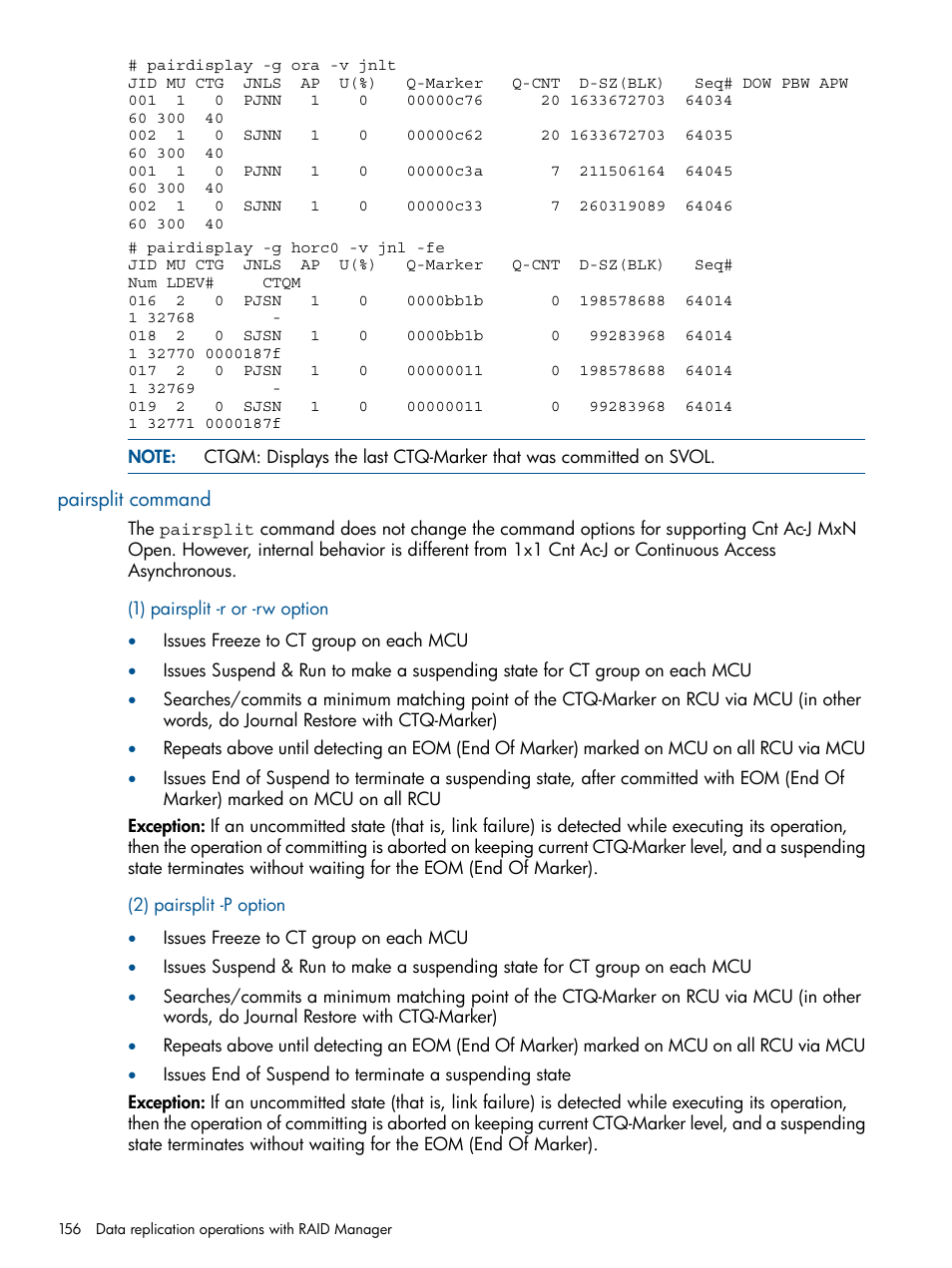 Pairsplit command | HP XP RAID Manager Software User Manual | Page 156 / 274