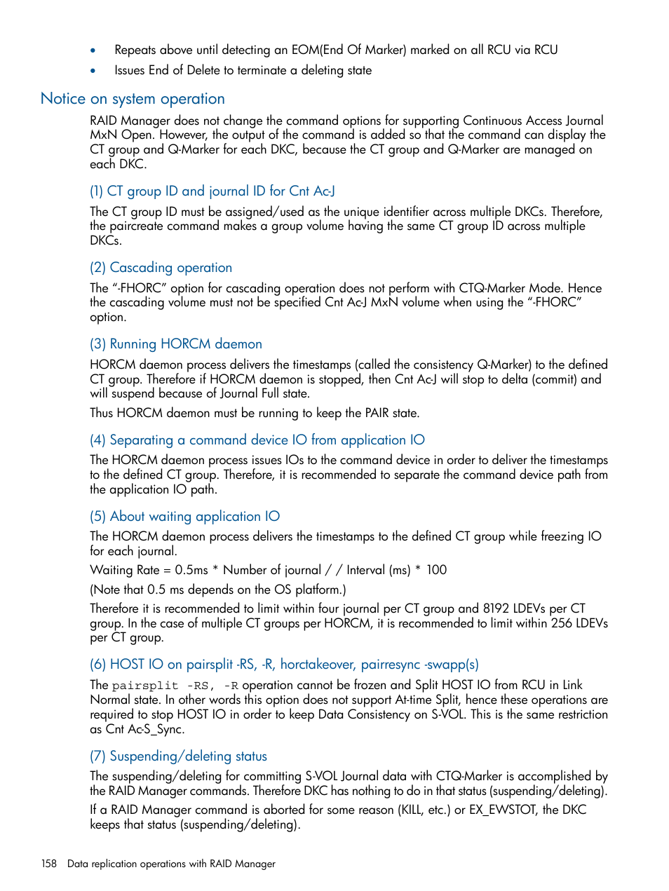 Notice on system operation | HP XP RAID Manager Software User Manual | Page 158 / 274