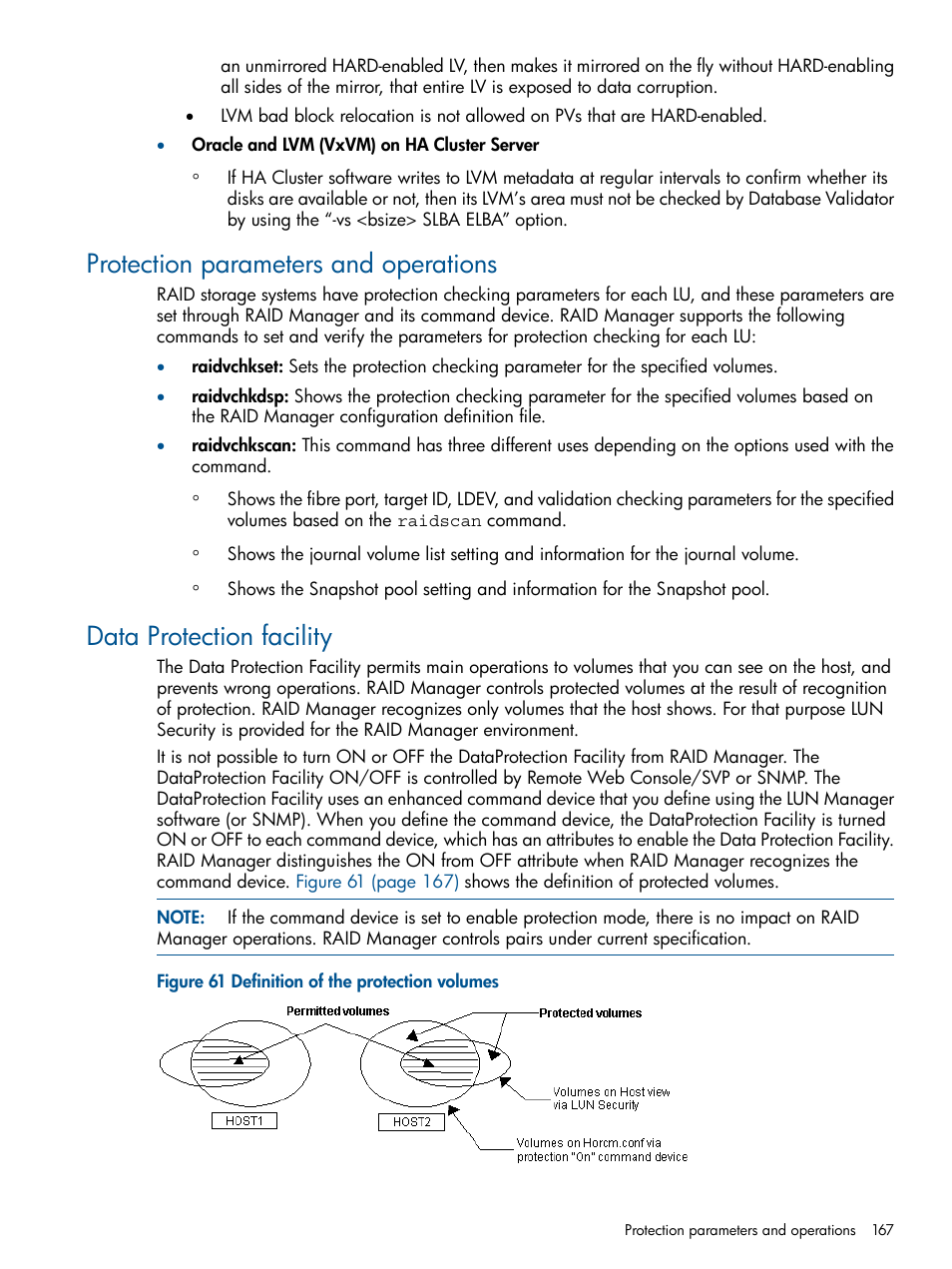 Protection parameters and operations, Data protection facility | HP XP RAID Manager Software User Manual | Page 167 / 274