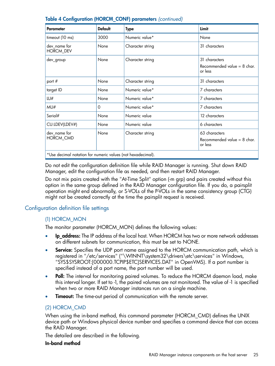 Configuration definition file settings | HP XP RAID Manager Software User Manual | Page 25 / 274