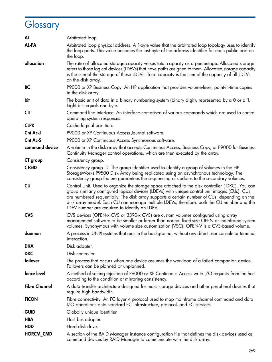 Glossary | HP XP RAID Manager Software User Manual | Page 269 / 274