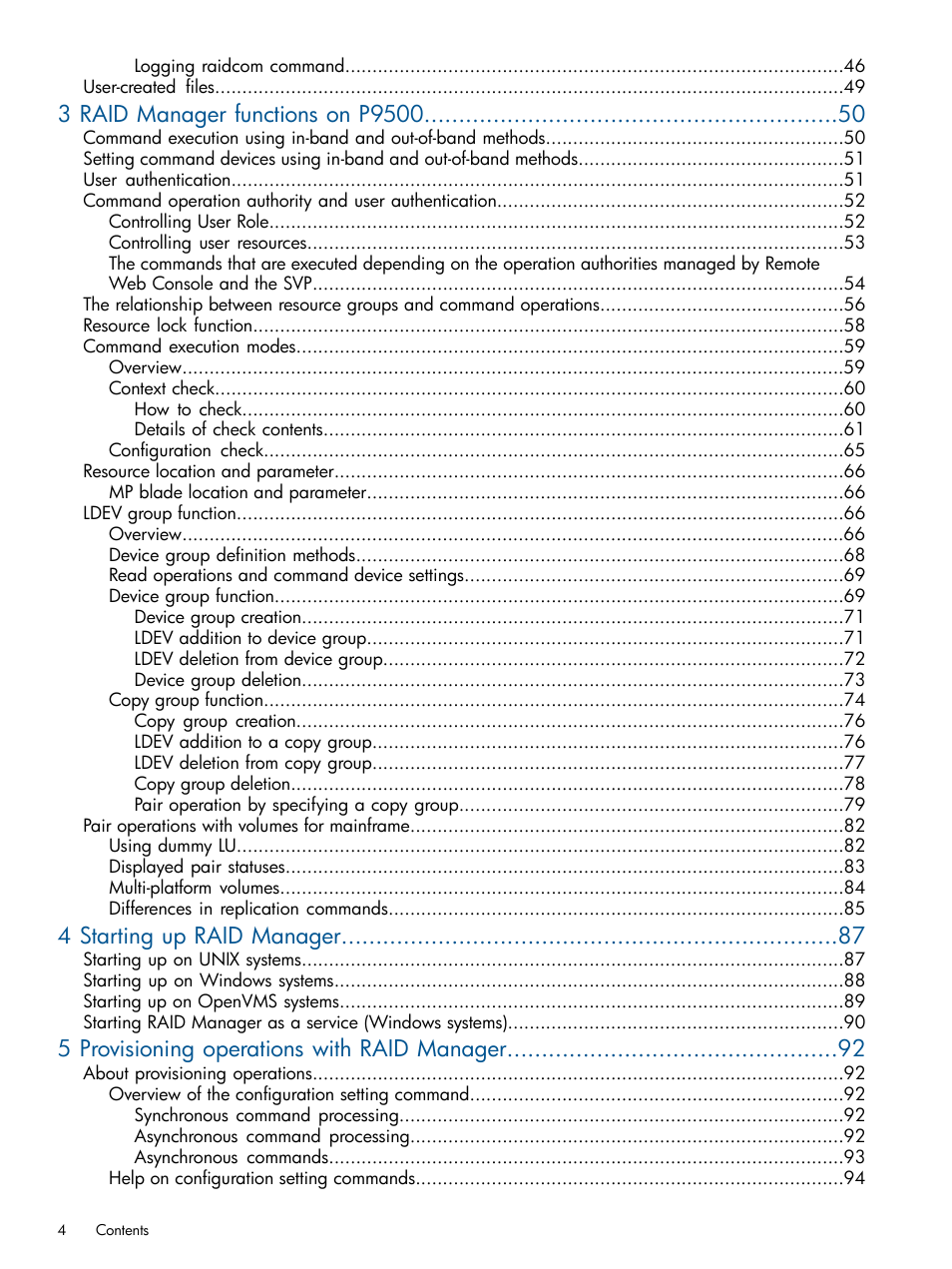 4 starting up raid manager, 5 provisioning operations with raid manager | HP XP RAID Manager Software User Manual | Page 4 / 274