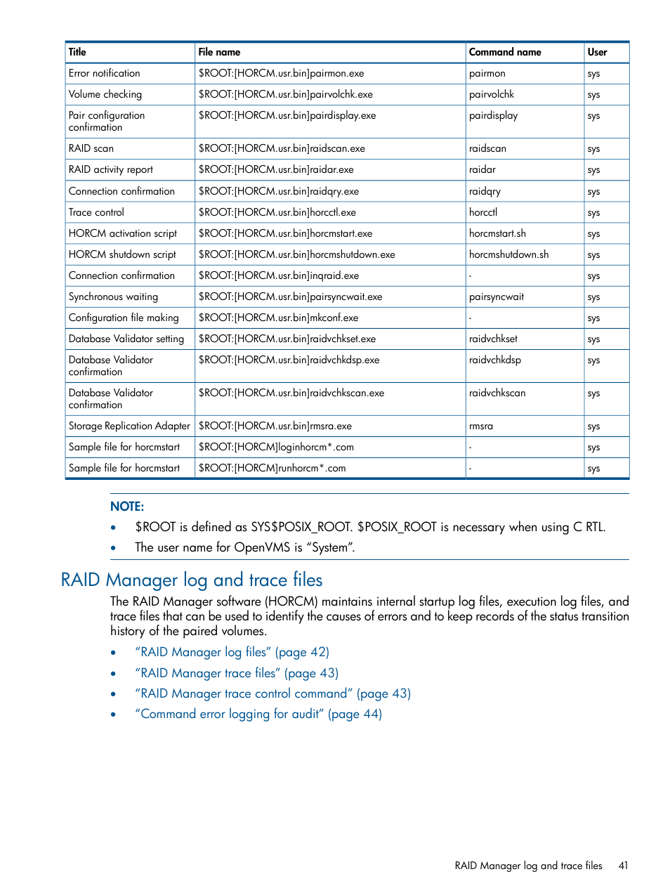 Raid manager log and trace files | HP XP RAID Manager Software User Manual | Page 41 / 274