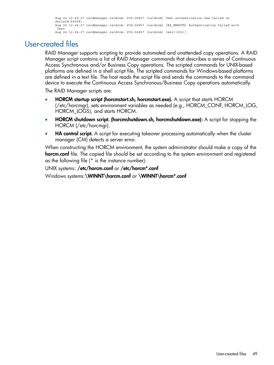 User-created files | HP XP RAID Manager Software User Manual | Page 49 / 274