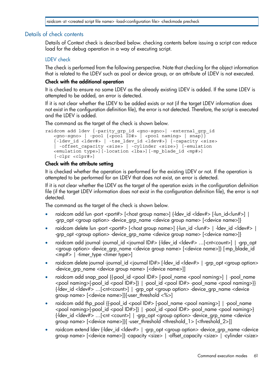 Details of check contents | HP XP RAID Manager Software User Manual | Page 61 / 274