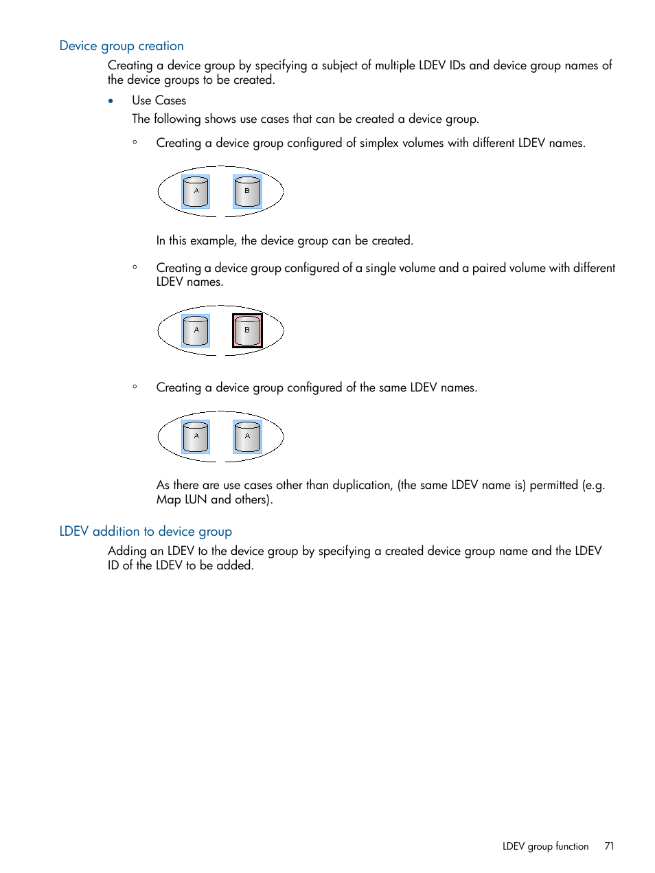 Device group creation, Ldev addition to device group | HP XP RAID Manager Software User Manual | Page 71 / 274