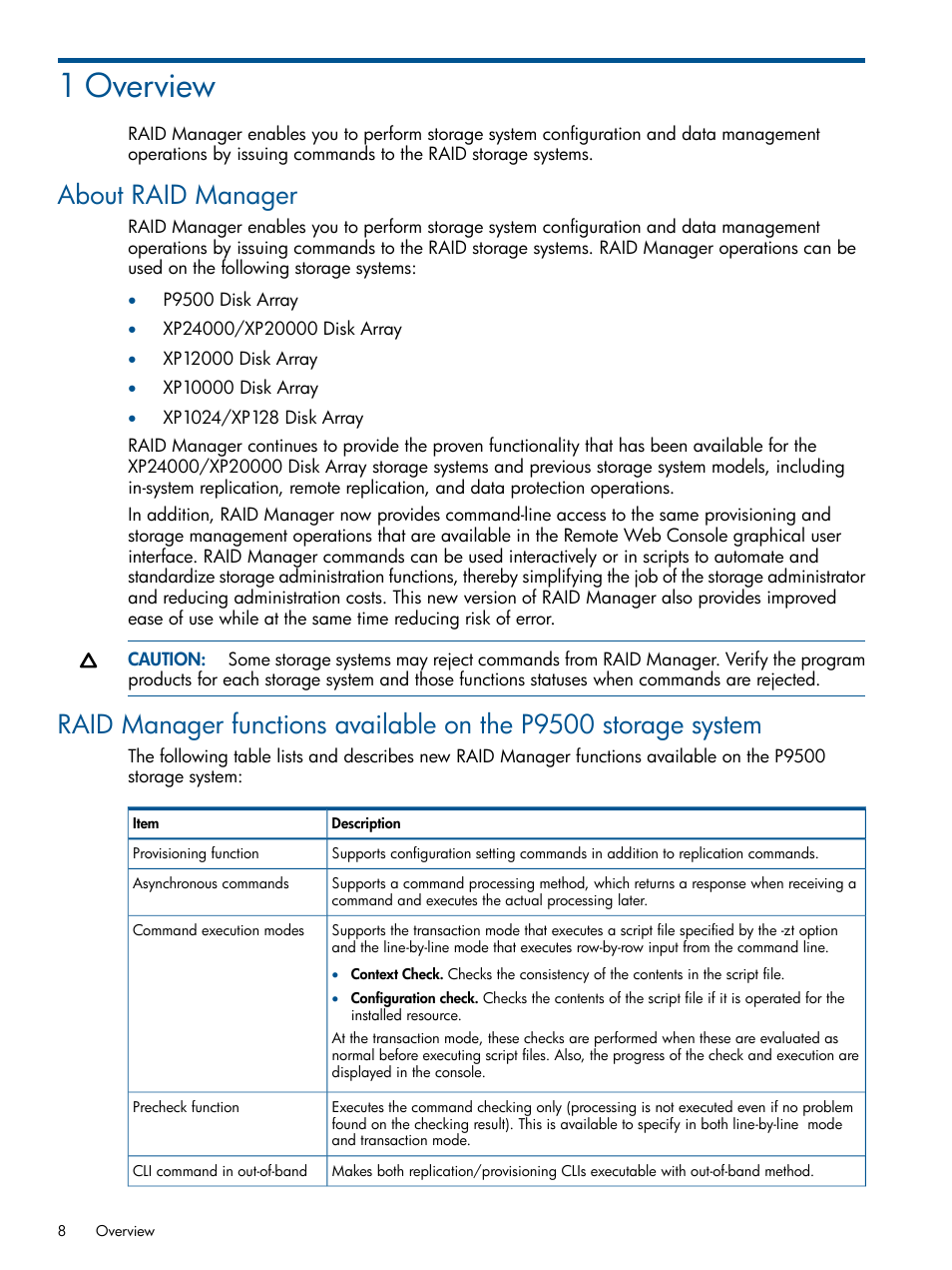 1 overview, About raid manager | HP XP RAID Manager Software User Manual | Page 8 / 274