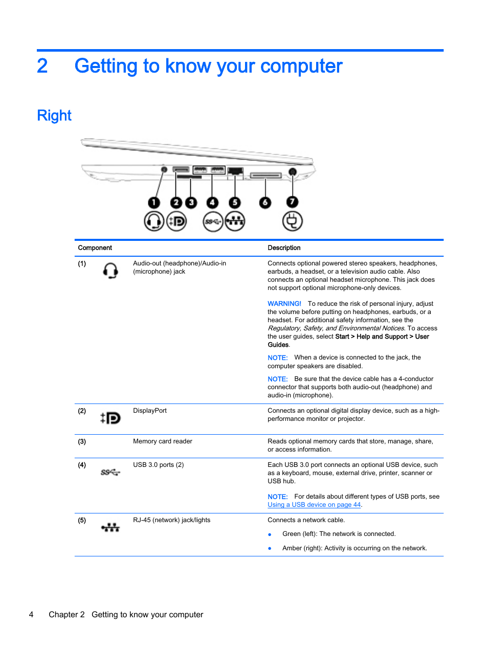 Getting to know your computer, Right, 2 getting to know your computer | Getting to know your, 2getting to know your computer | HP EliteBook 755 G2 Notebook PC User Manual | Page 14 / 101