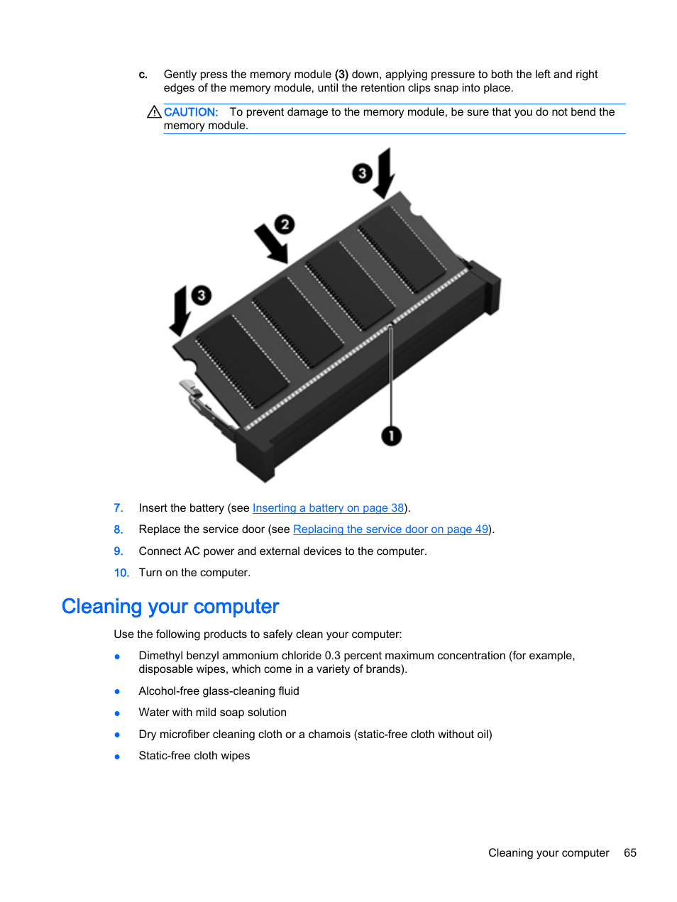 Cleaning your computer | HP EliteBook 755 G2 Notebook PC User Manual | Page 75 / 101