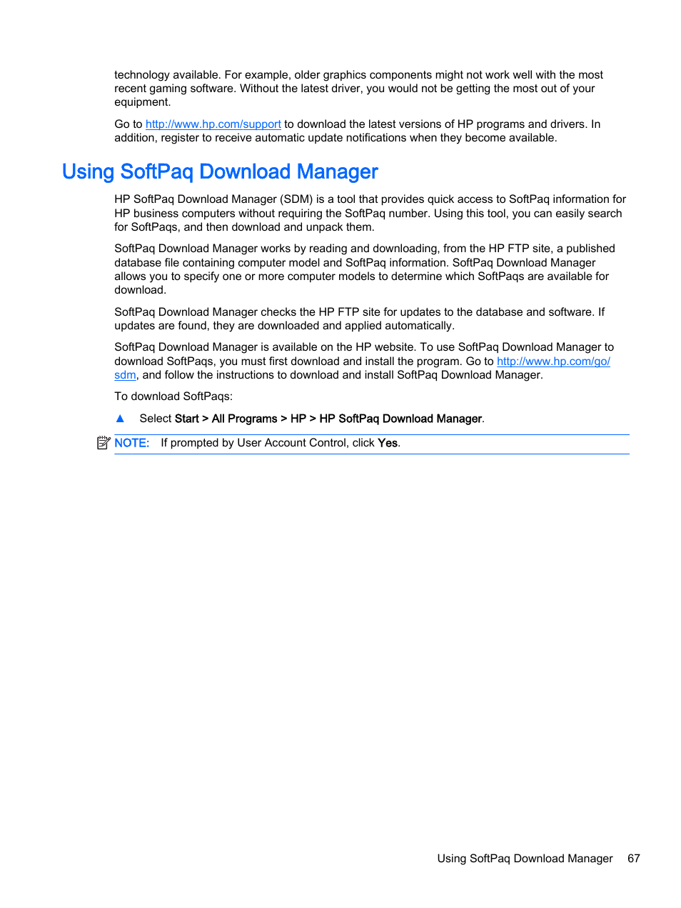 Using softpaq download manager | HP EliteBook 755 G2 Notebook PC User Manual | Page 77 / 101