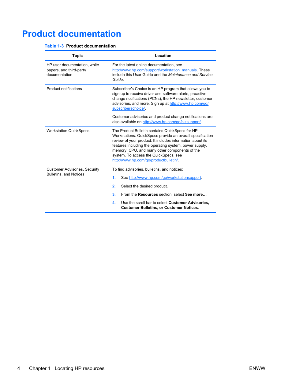 Product documentation | HP Z400 Workstation User Manual | Page 12 / 76