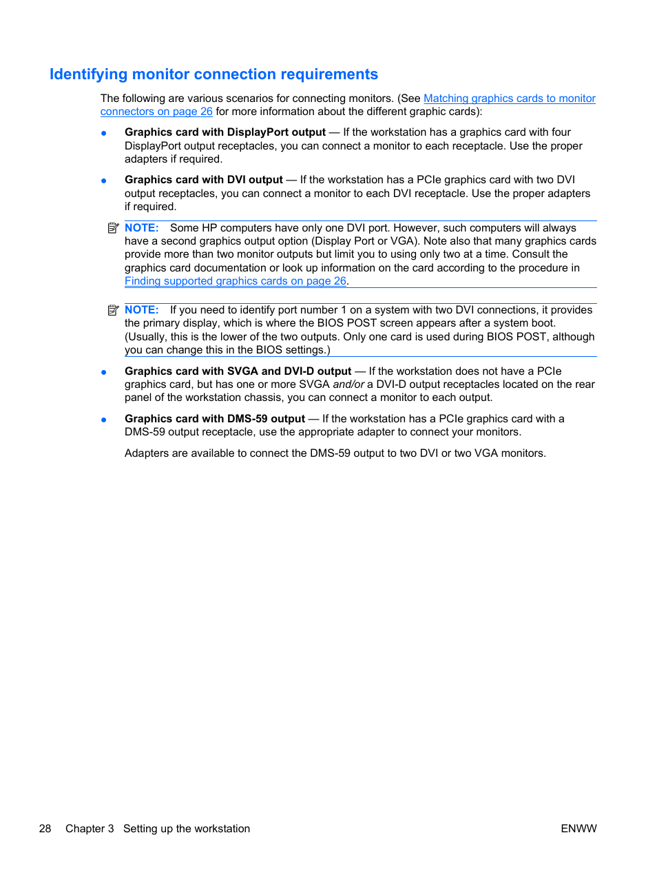 Identifying monitor connection requirements, Identifying | HP Z400 Workstation User Manual | Page 36 / 76