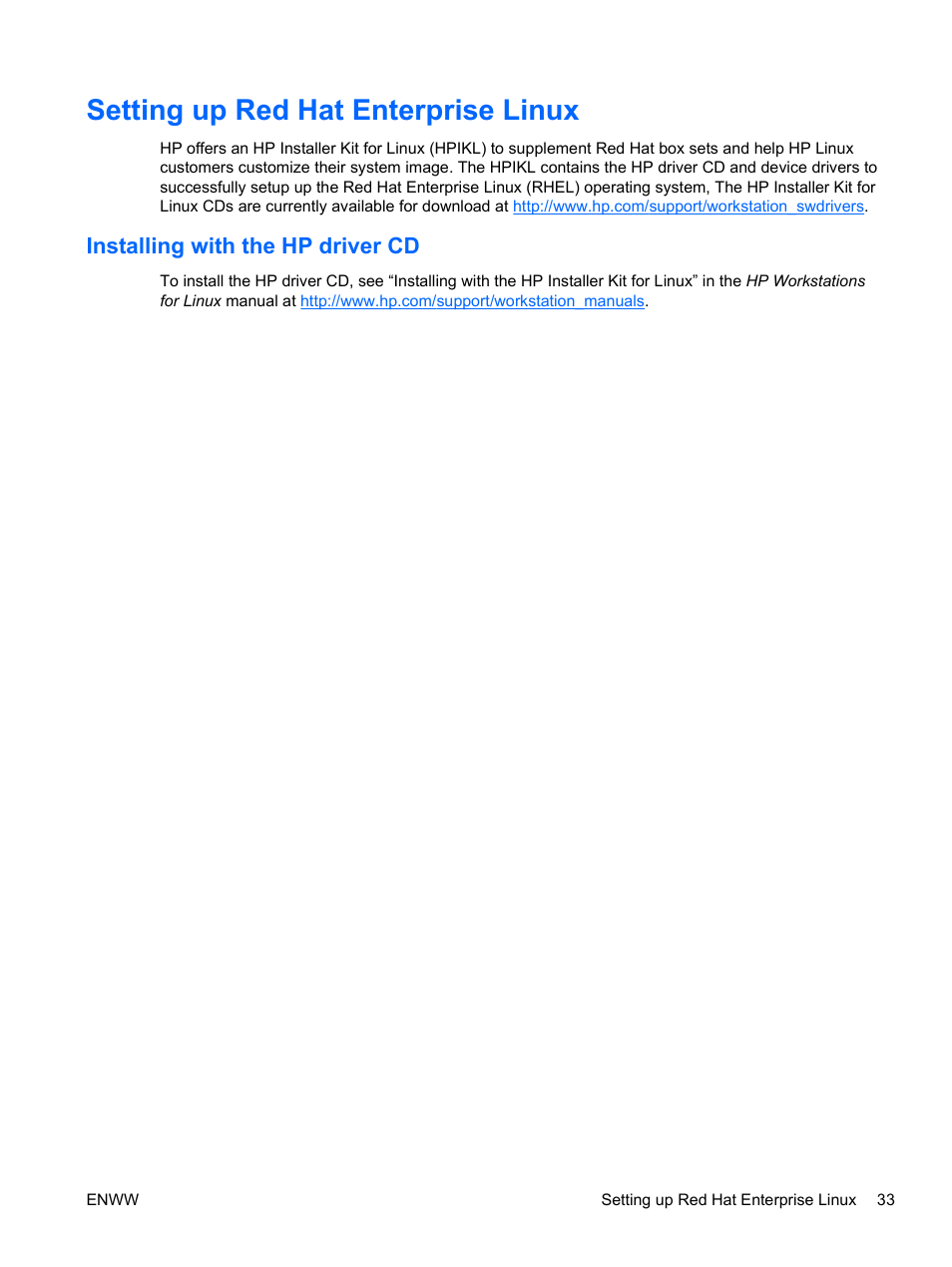 Setting up red hat enterprise linux, Installing with the hp driver cd | HP Z400 Workstation User Manual | Page 41 / 76