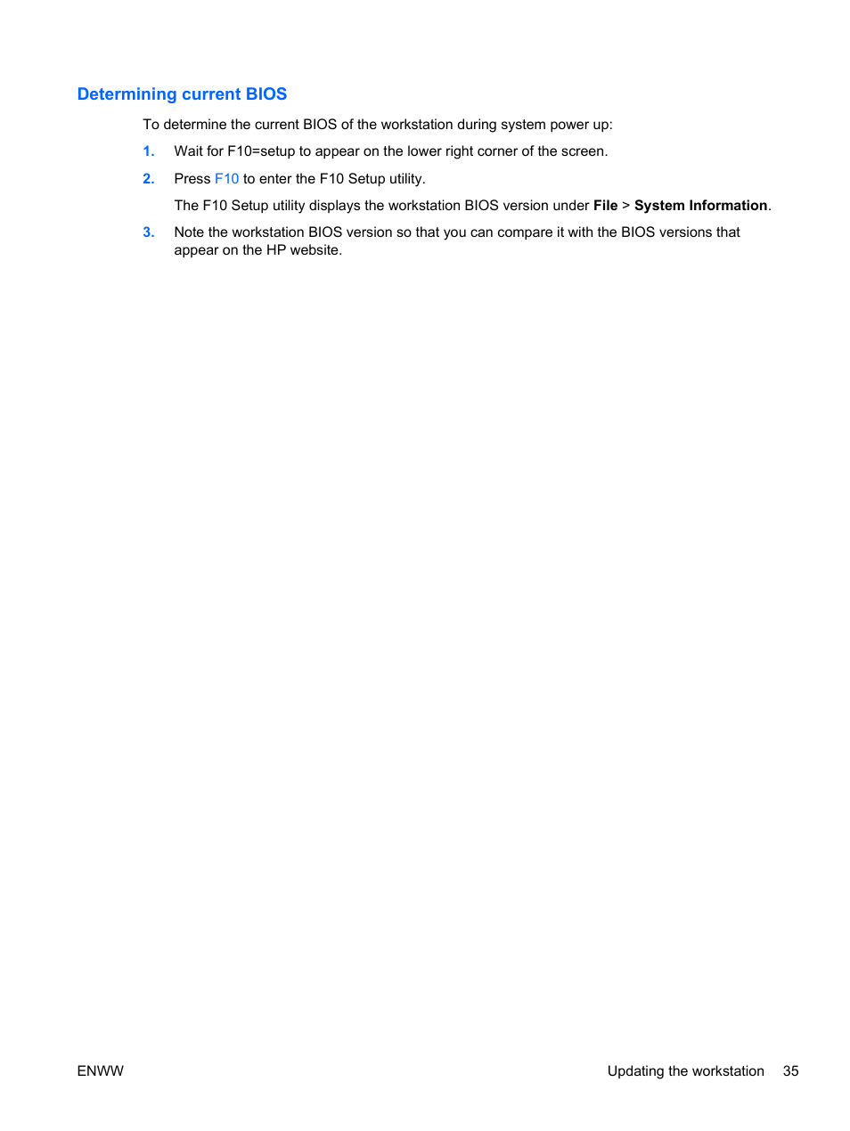 Determining current bios | HP Z400 Workstation User Manual | Page 43 / 76