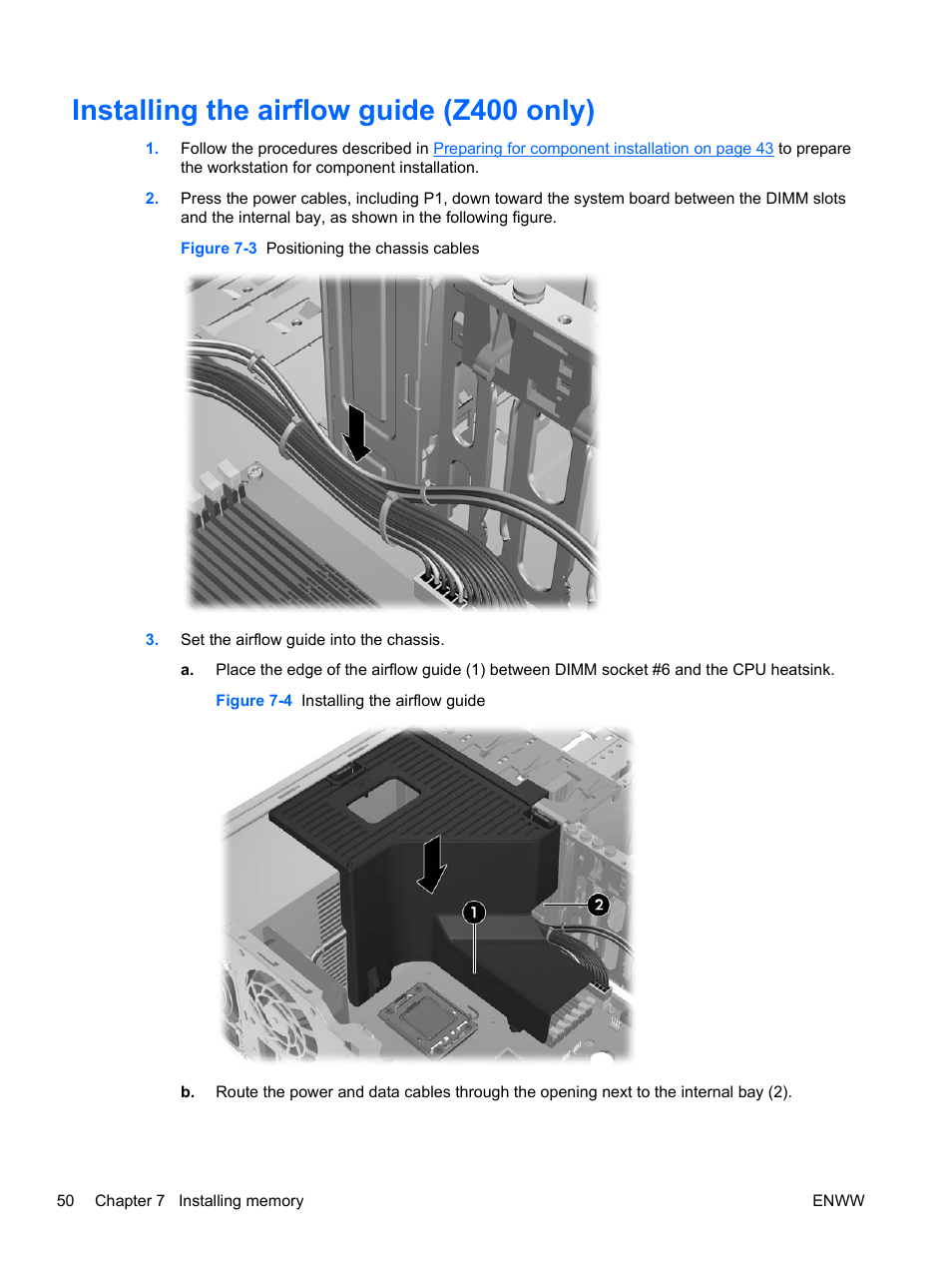 Installing the airflow guide (z400 only) | HP Z400 Workstation User Manual | Page 58 / 76