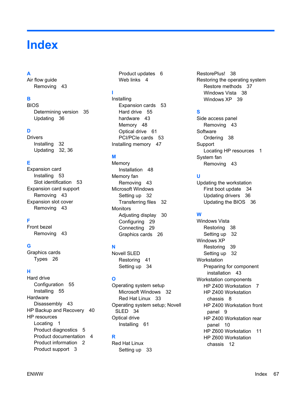 Index | HP Z400 Workstation User Manual | Page 75 / 76