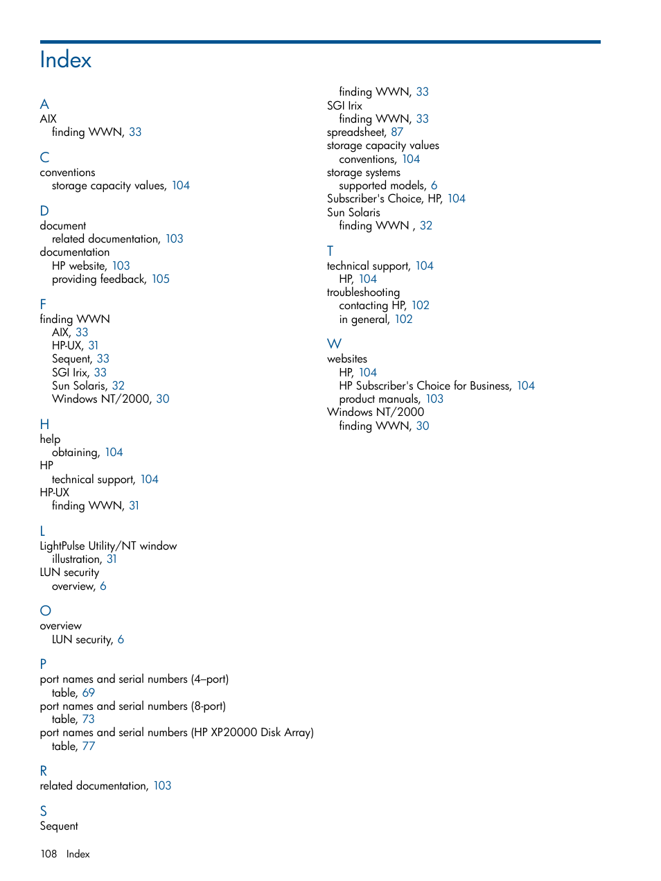 Index | HP StorageWorks XP Remote Web Console Software User Manual | Page 108 / 108