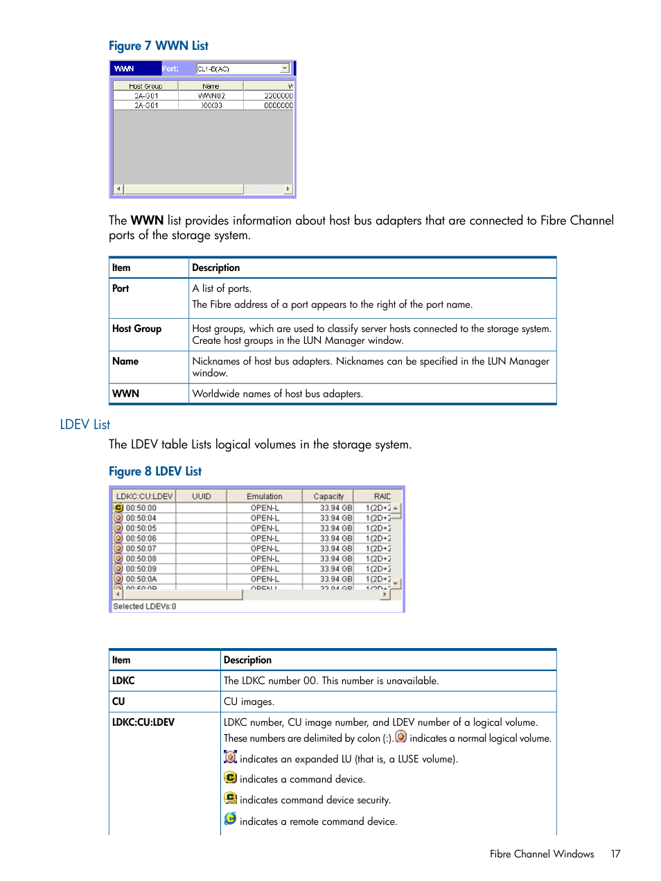 Ldev list | HP StorageWorks XP Remote Web Console Software User Manual | Page 17 / 108