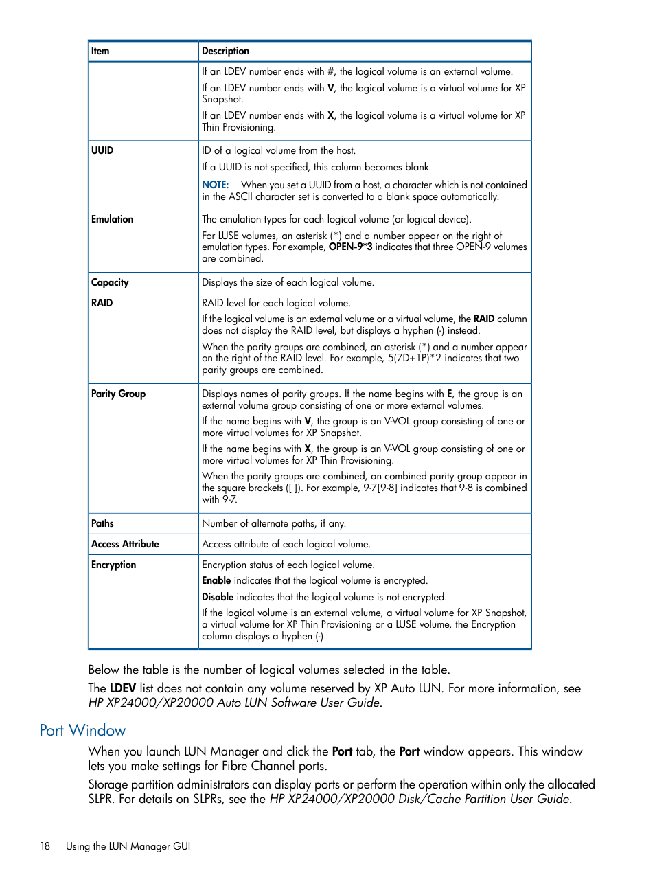 Port window | HP StorageWorks XP Remote Web Console Software User Manual | Page 18 / 108