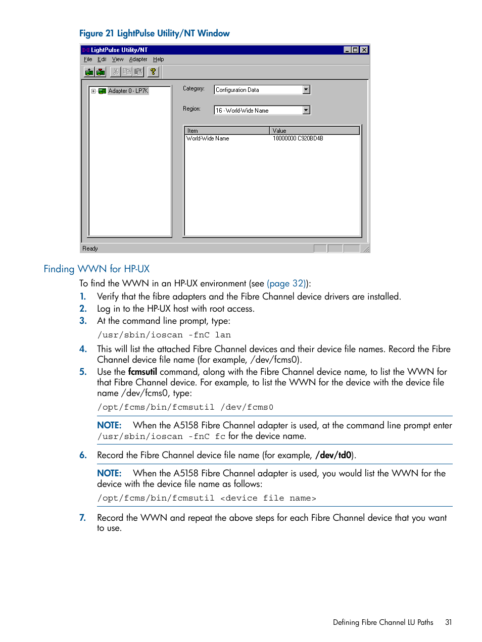 Finding wwn for hp-ux | HP StorageWorks XP Remote Web Console Software User Manual | Page 31 / 108