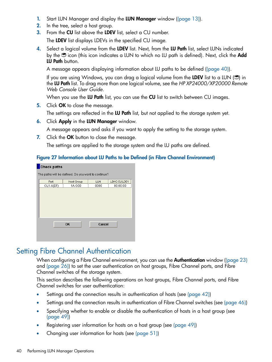 Setting fibre channel authentication | HP StorageWorks XP Remote Web Console Software User Manual | Page 40 / 108