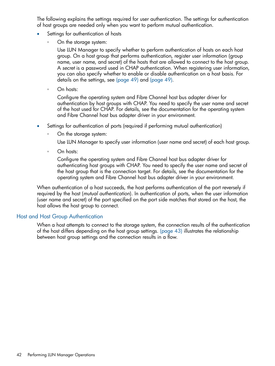 Host and host group authentication | HP StorageWorks XP Remote Web Console Software User Manual | Page 42 / 108